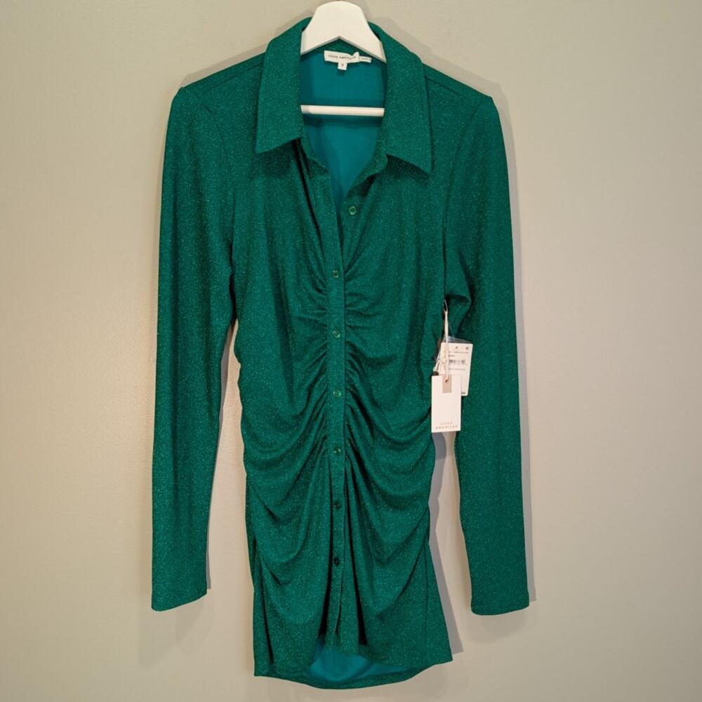 Good American Shirt Dress Green Sparkle NYE Festive Holiday Glam - Size 3(L)